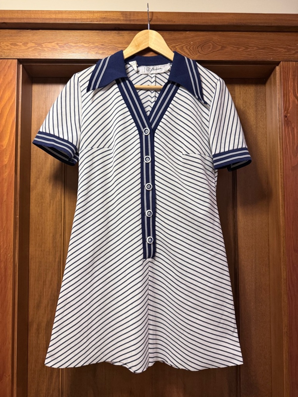 Vintage Striped Mini Dress - Blue and White